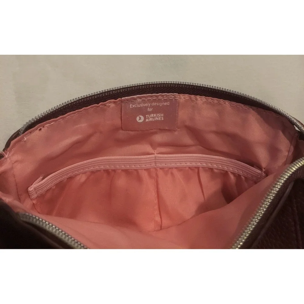 Coccinelle Womens Burgundy Luxury Business Class Travel Amenity Cosmetic Bag Kit